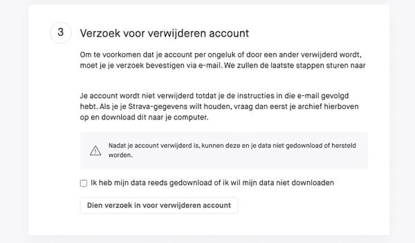 Strava account verwijderen